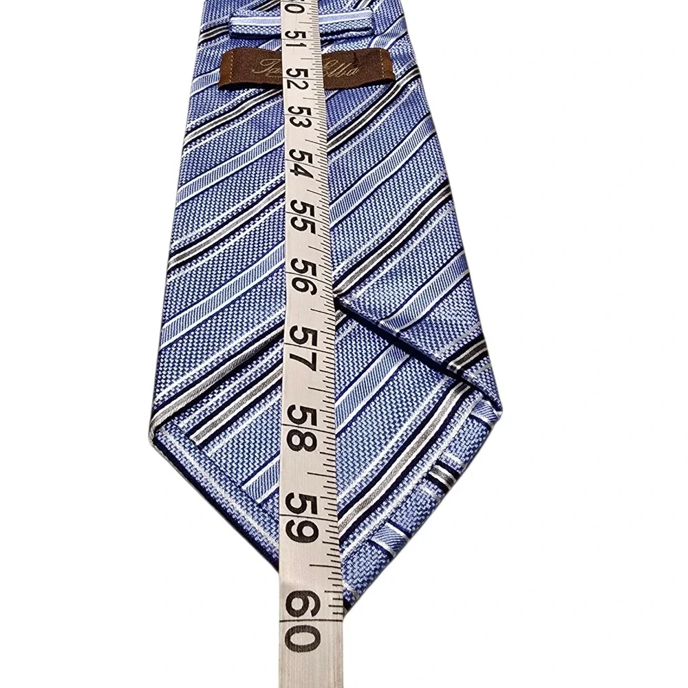 Tasso Elba SPA Mens Luxury Tie Blue  Silver Stripes 100% Silk‎ Neckwear Necktie